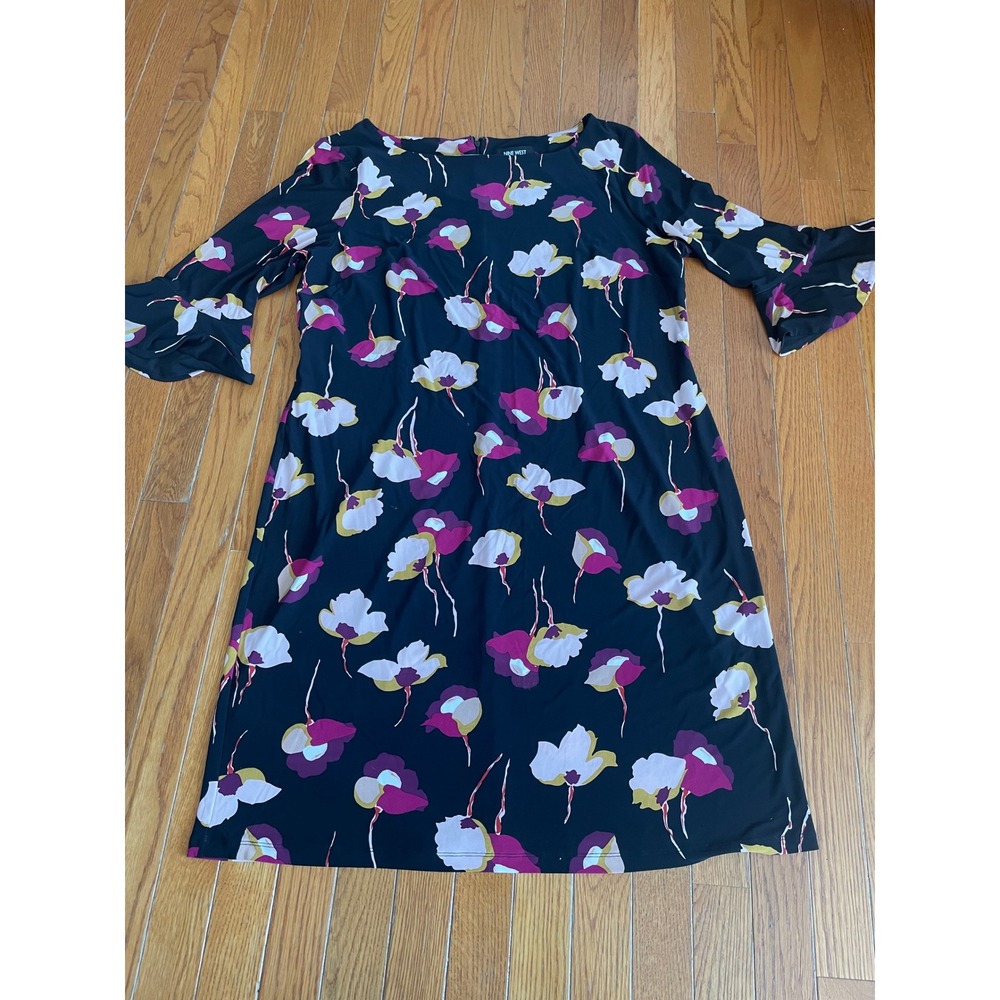 Nine West Dress Womens Size‎ 16 AOP Poppy Floral Zip Back Bell Sleeve Stretch
